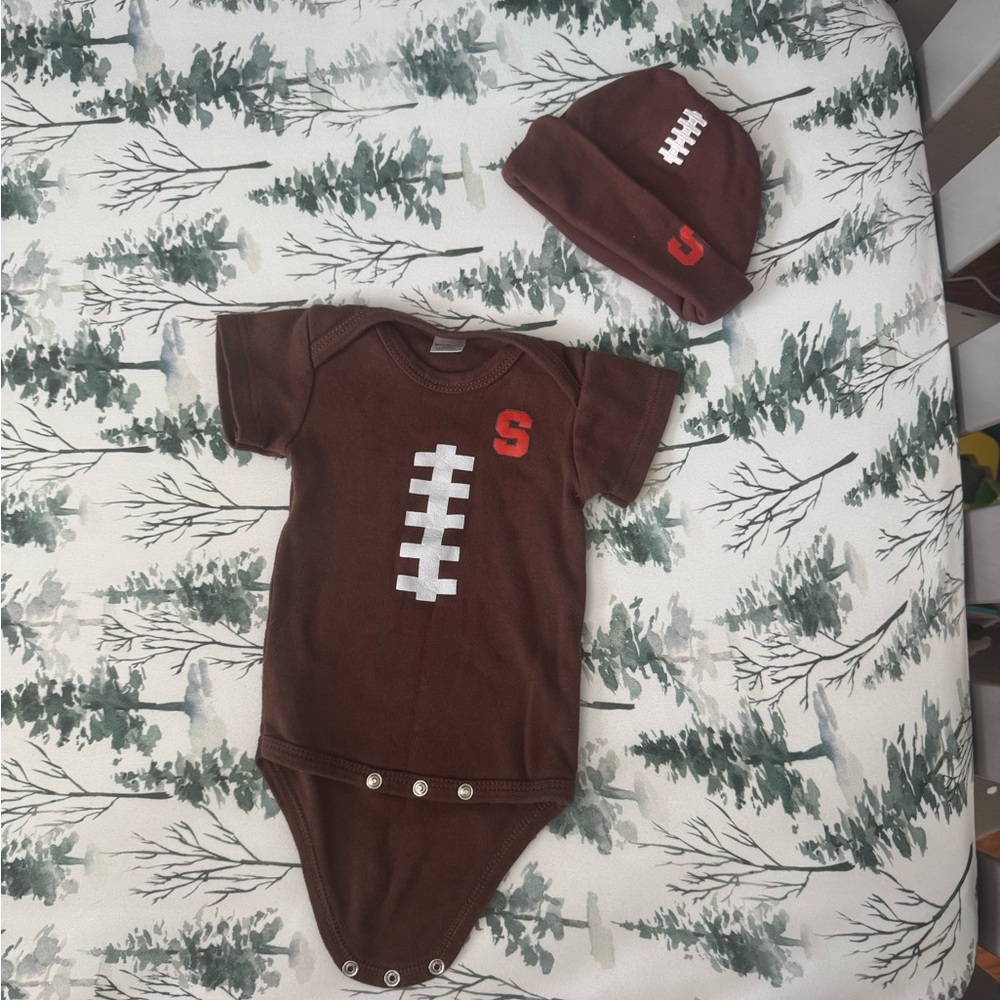 Syracuse University Football-Themed Baby Bodysuit and Hat Set Sz 3-6 Months
